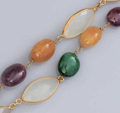 null Necklace in vermeil 925, set with white chalcedonies and treated opaque multicoloured...