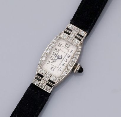 null Ladies' watch with platinum barrel case, set with old-cut diamonds and calibrated...