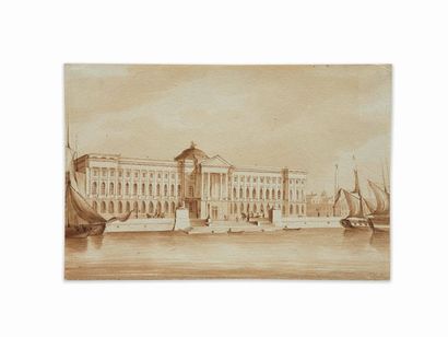 null Ecole russe. Vue sur l'Académie des Beaux-Arts à Saint-Pétersbourg.

Vers 1835.

Lavis...