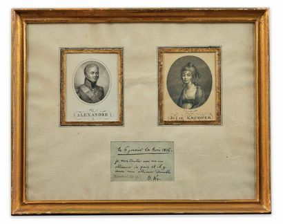 null Autographe et deux gravures, disposés dans un cadre :

• portrait gravé d’Alexandre...