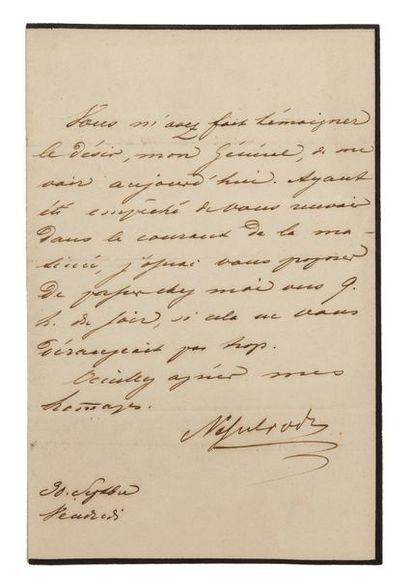 null Comte Karl Vassilievitch Nesselrode. Lettre autographe signée à un général pour...