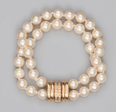   Bracelet deux rangs de perles de culture Akoya, Japon, diamètre 7/7.5 mm, beau...