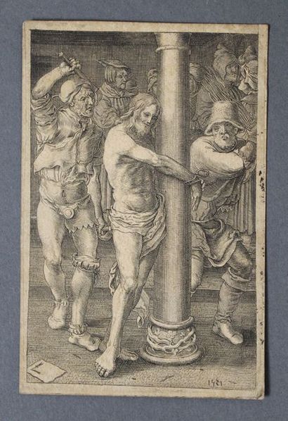 null DE LEYDE Lucas (D’APRÈS)(1494-1533). La Flagellation du Christ. 1521. Copie...
