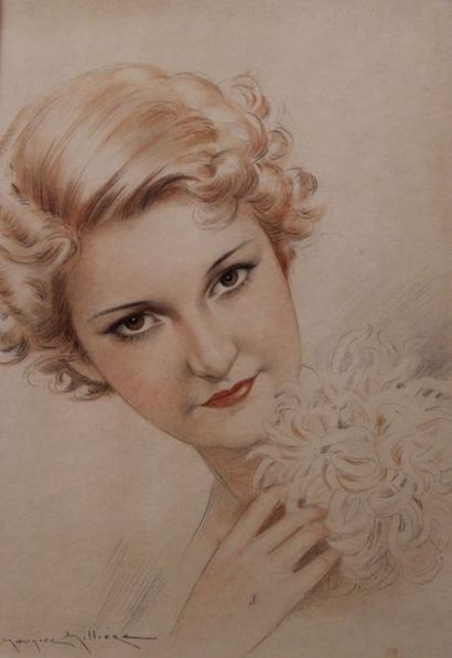 null MILLIERE Maurice (1871-1946). [Portrait d’une élégante]. Vers 1930. Dessin au...
