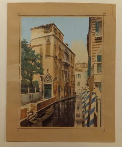 null ITALIE - "VENISE" - XXe siècle - Photo ancienne, rehaussée à l'aquarelle, sur...