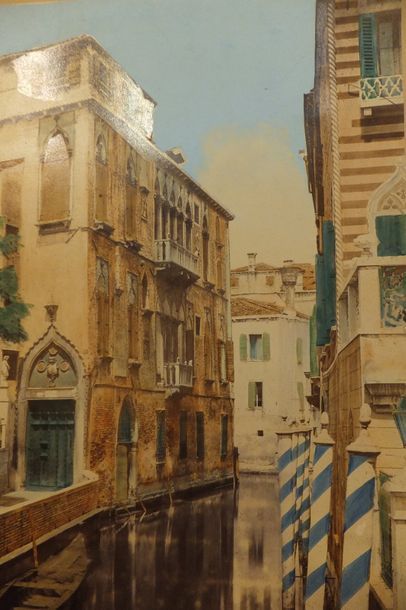 null ITALIE - "VENISE" - XXe siècle - Photo ancienne, rehaussée à l'aquarelle, sur...