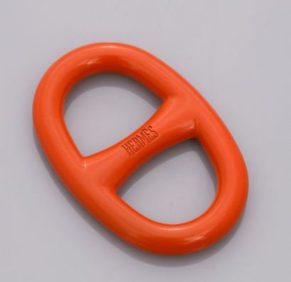 HERMES HERMES, orange enamelled belt buckle "Anchor chain". For 2.5 cm belt. Signed....