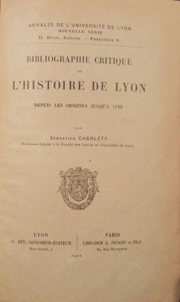 null CHARLETY (Sébastien)

Bibliographie critique de l'histoire de Lyon, depuis les...