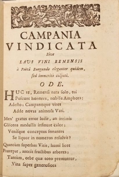 null GRENAN (Bénigne)]. Vinum Burgundum

S.l. [Paris], s.d., (1711), in-12, 4 pp.,...