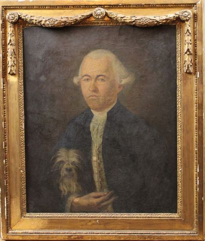 null Ecole française du XVIII-ème Siècle : « Portrait de gentilhomme avec son chien»....