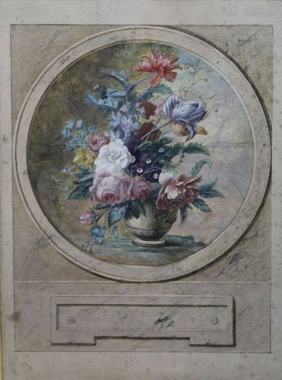 null SPAENDONCK Gérard van (Ecole de) (1746-1822) : «Vase de fleurs». Plume, encre...