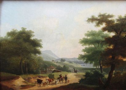 null BRUANDET Lazare (Entourage de) (1755-1804) : «Route de campagne avec chasseur...