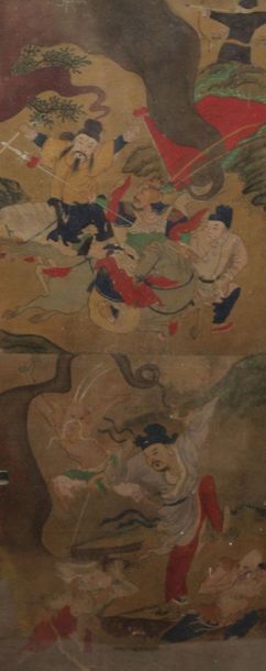 null Chine. Deux peintures sur soie encadrées. Qing XIX-ème Siècle : «Scène taoïste»...