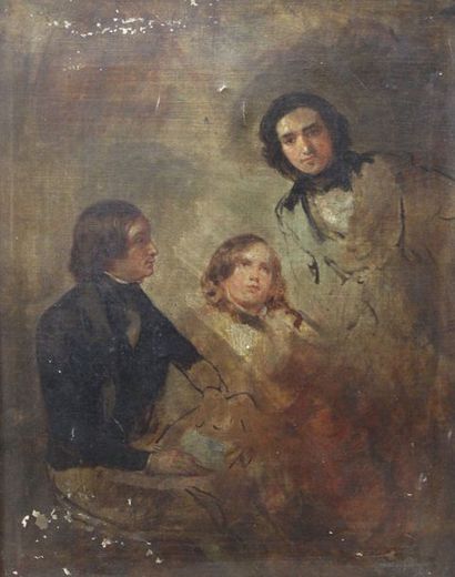 null Ecole anglaise Première moitié du XIX-ème Siècle : «Portrait de groupe de trois...