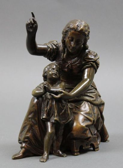 null Eutrope BOURET (1833-1906) : «La Mère et sa fillette». Epreuve en bronze à la...