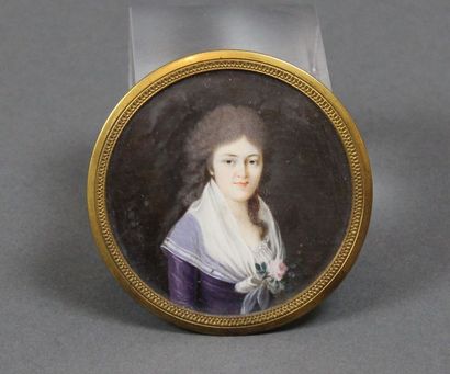 null Ecole française Fin du XVIII-ème Siècle : «Portrait de femme en robe mauve avec...