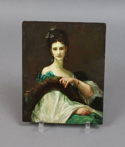 null LATOUR (Ecole française du XIX-ème Siècle) : «Portait de femme assise à la robe...