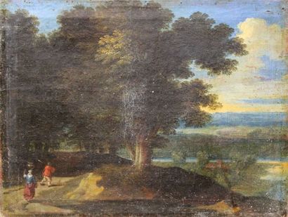 null ARTOIS Jacques d’ (Ecole de) (1613-1685) : «Paysage de campagne à la rivière...