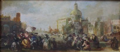 null Ecole espagnole fin du XIX-ème Siècle : «Scène champêtre» et «Scène de ville»....
