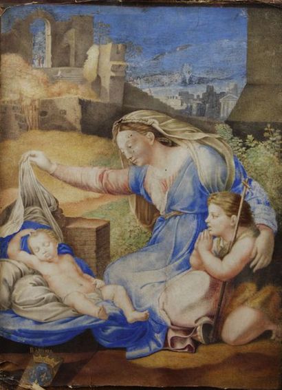 null RAPHAEL (Raffaello) Sanzio (d’après) (1483-1520) : «La Vierge au Diadème bleu,...