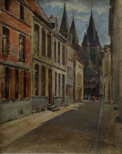 null LESUR Henri Victor, 1863-1900, Ruelle vers un palais, huile sur toile (traces...