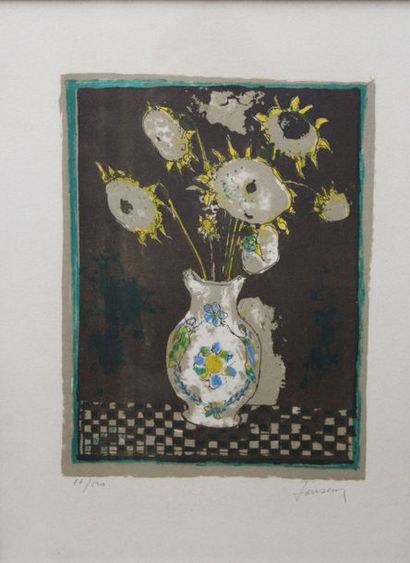 null JANSEM Jean (1920-2013) : «Bouquet de tournesols dans un vase». Lithographie...