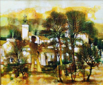 null GAUZET Claude (né en 1941) : «Village dans de Gard Navacelles». Huile sur toile...