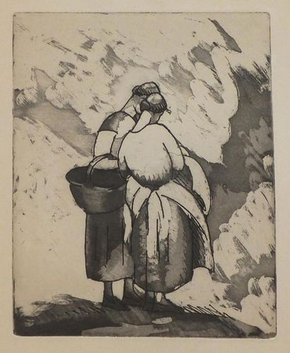 null GONZALES Julio (Barcelona 1876 - Arcueil 1942). Two women on a hill. Etching...