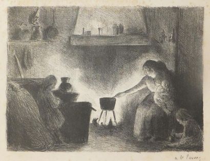 null 

LUCE Maximilien (1858-1941). La Soupe à la veillée. Vers 1900. Lithographie....