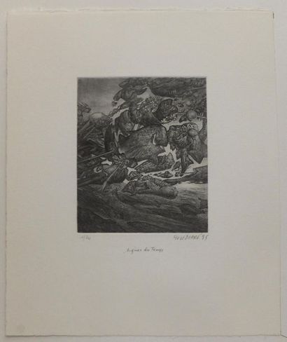 null DOARÉ Yves (né en 1943). Signes du temps.1985. Eau-forte et roulette. Épreuves...