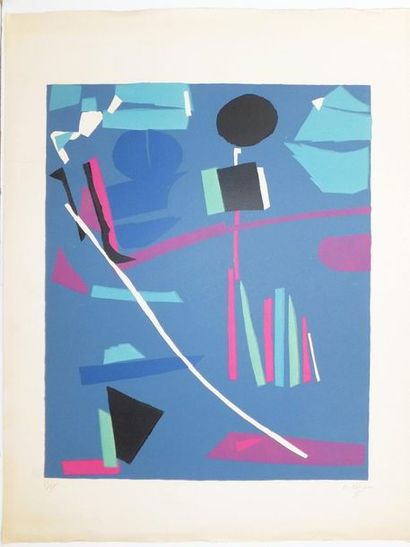 null LANSKOY André (1902-1976). [Composition abstraite bleue]. Lithographie en couleurs....