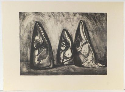 null SÉCHERET Jean-Baptiste (né en 1957). Les trois maquereaux. 1989. Lithographie....