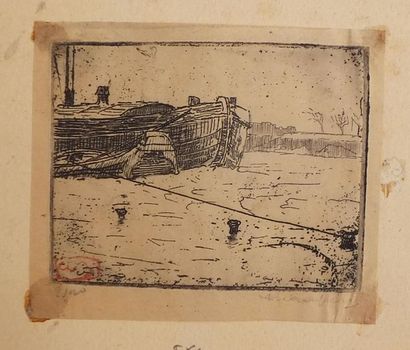 null BEAUFRÈRE Adolphe (1876-1960). [Boats on the Seine in Paris]. Etching. Proof...