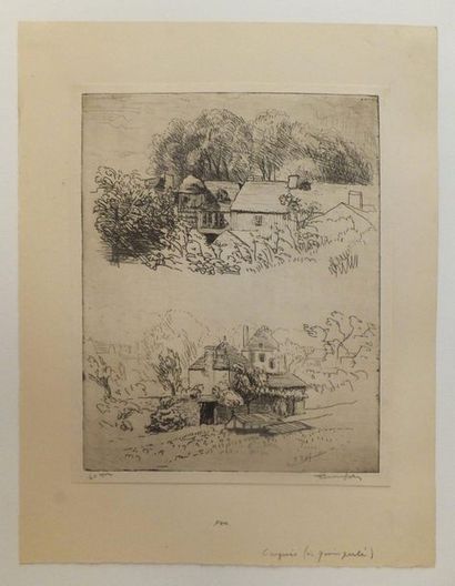 null BEAUFRÈRE Adolphe (1876-1960). [Views of Quimperlé?]. Etching. Print on strong...