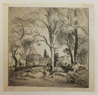 null BEAUFRÈRE Adolphe (1876-1960). Saint Colomban Cemetery. 1909. Etching. Thin...
