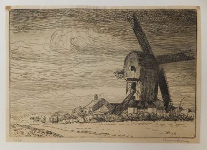 null BEAUFRÈRE Adolphe (1876-1960). Mill in Flanders. 1909. Etching. Signed and numbered...