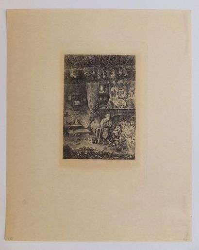 null BRESDIN Rodolphe (1822-1885). Flemish interior. 1856. Etching. Proof on Japanese...