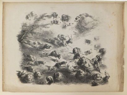 null DUVIVIER Ignatius (1758 - 1832). Dogs, deer and wild boars. Around 1820. Lithography....