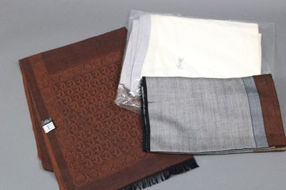 null Yves SAINT LAURENT

3 pieces: 1 wool jersey stole, cream and grey, 1 brown wool...