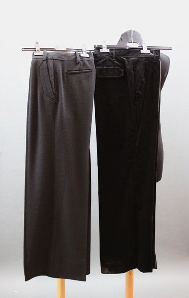 null Batch of 3 trousers including 2 Christian LACROIX in black wool, T.42 and black...