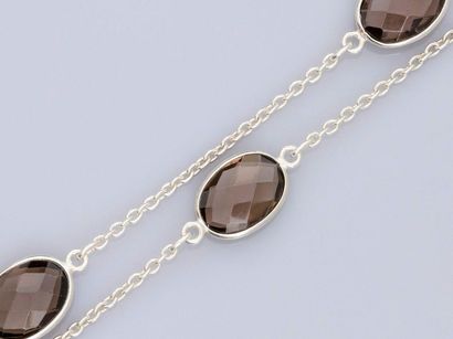 null Long necklace in 925 silver, set with smoky quartz. 22.9 g. L: 94 cm