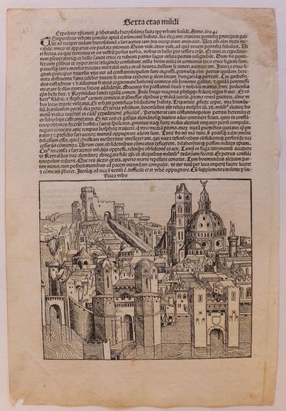 null EUROPE - TURQUIE (NICEE)- Serta Etas Mundi, incunable, 1493, gravure sur bois...