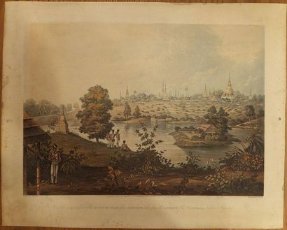 null ASIE - INDE - Lot de 2 gravures. 1. T'chanpal Palaquin; 2. View of the lake...