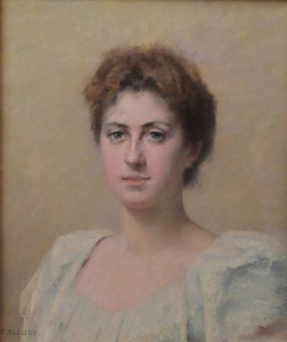 null FLEURY Fanny Laurent (1848-1940) : « Jeune femme à la robe blanche ». Pastel...