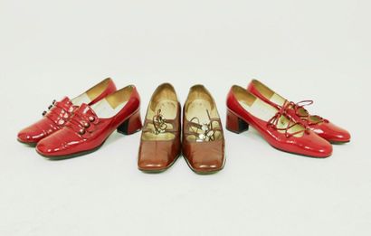 null Pierre CARDIN

Charles JOURDAN

3 pairs of red and brown patent leather shoes,...