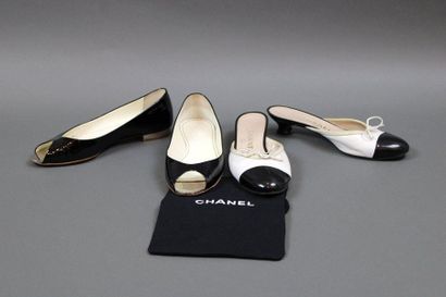 null CHANEL

Two pairs of shoes including a pair of black patent leather open-toe...