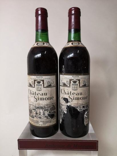 null 2 bouteilles CHÂTEAU SIMONE - Palette 1981
Etiquette légèrement tachées et déchirées,...