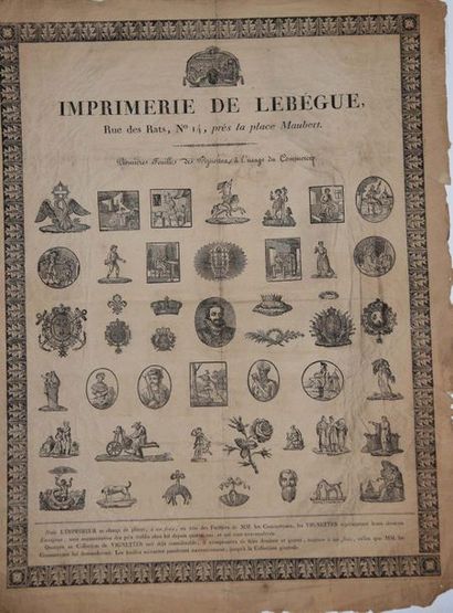 null LEBEGUE PRINT SHOP. Sticker sheet for commercial use. Circa 1810. Wood engraving....