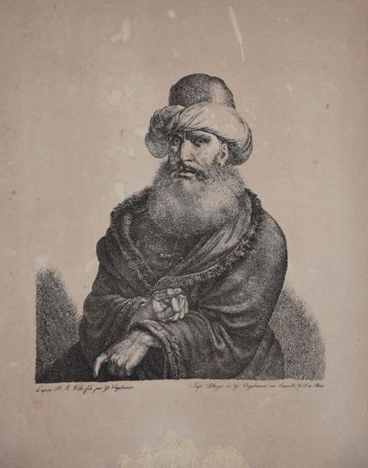 null ENGELMANN Godefroy (Mulhouse 1788 †1839). Oriental, wearing a turban. Around...