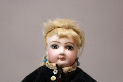 null Gaultier type fashion doll, swivel head and bisque collar, blue fixed eyes,...